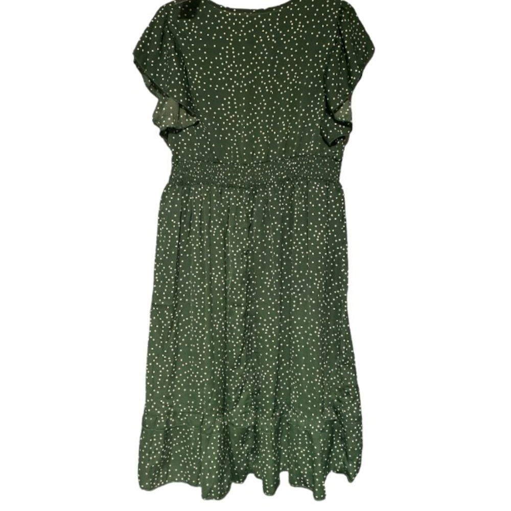 NWT KARA AND KATE Women's Midi Dress Green with White Polka Dot Ruffle Size XL